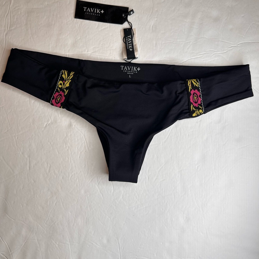 NWT TAVIK Boquet Bikini Bottom Black Pink Yellow Size Large